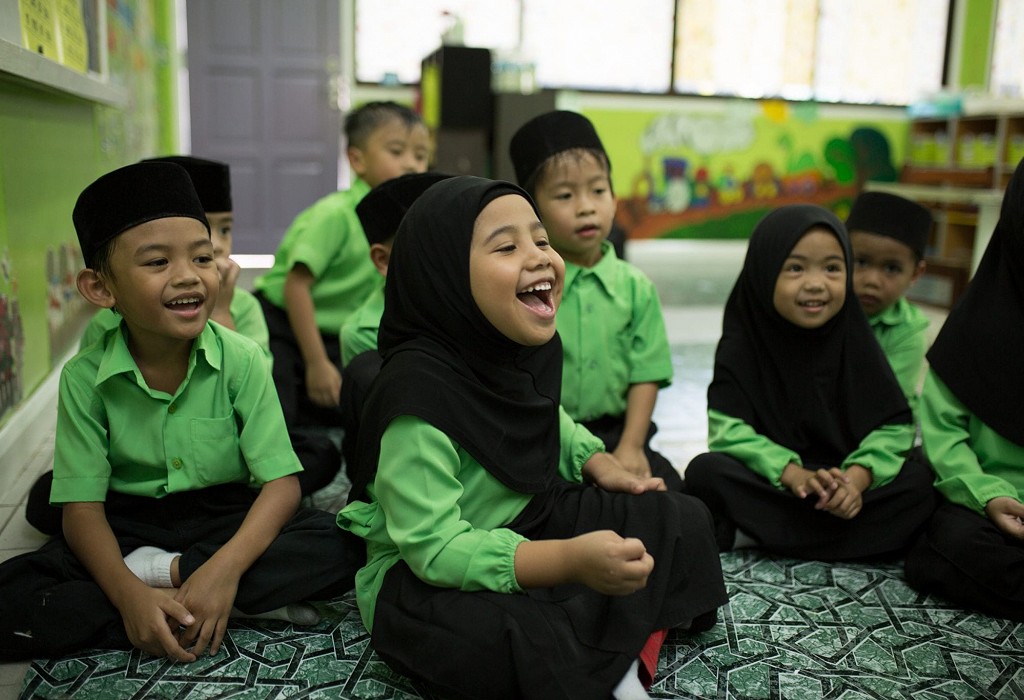Happy kids in class in Brunei
