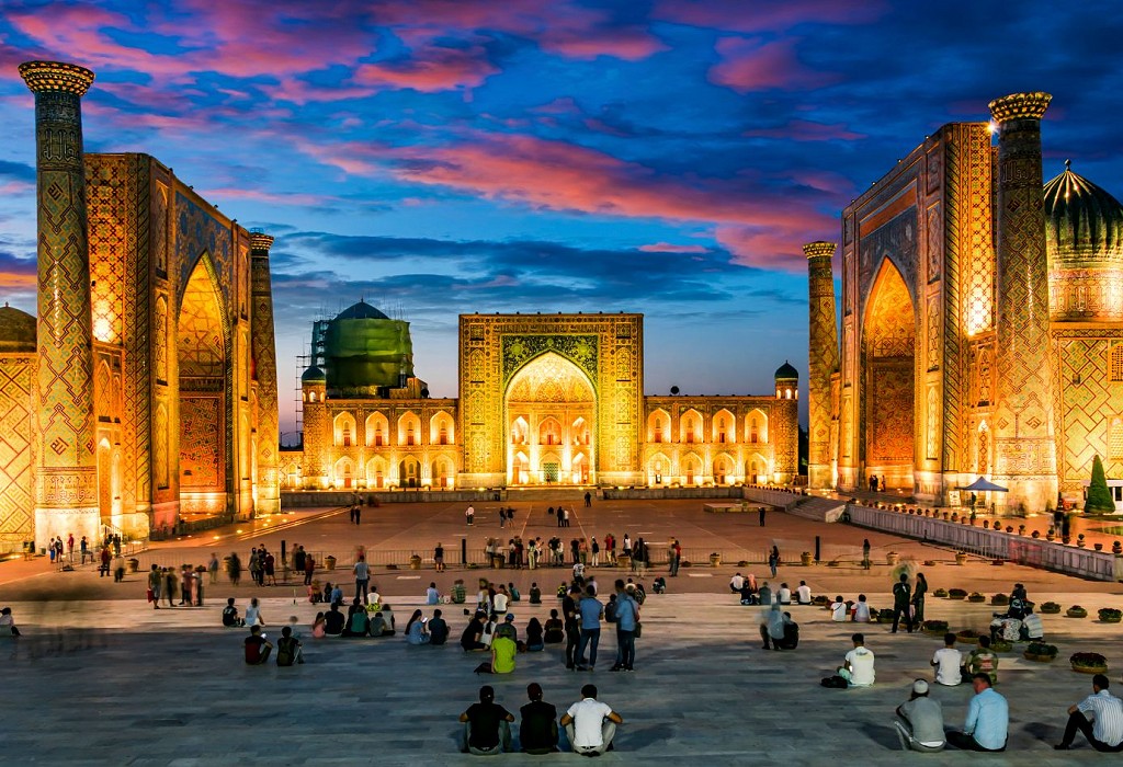 old palace building at sunset in uzbekistan