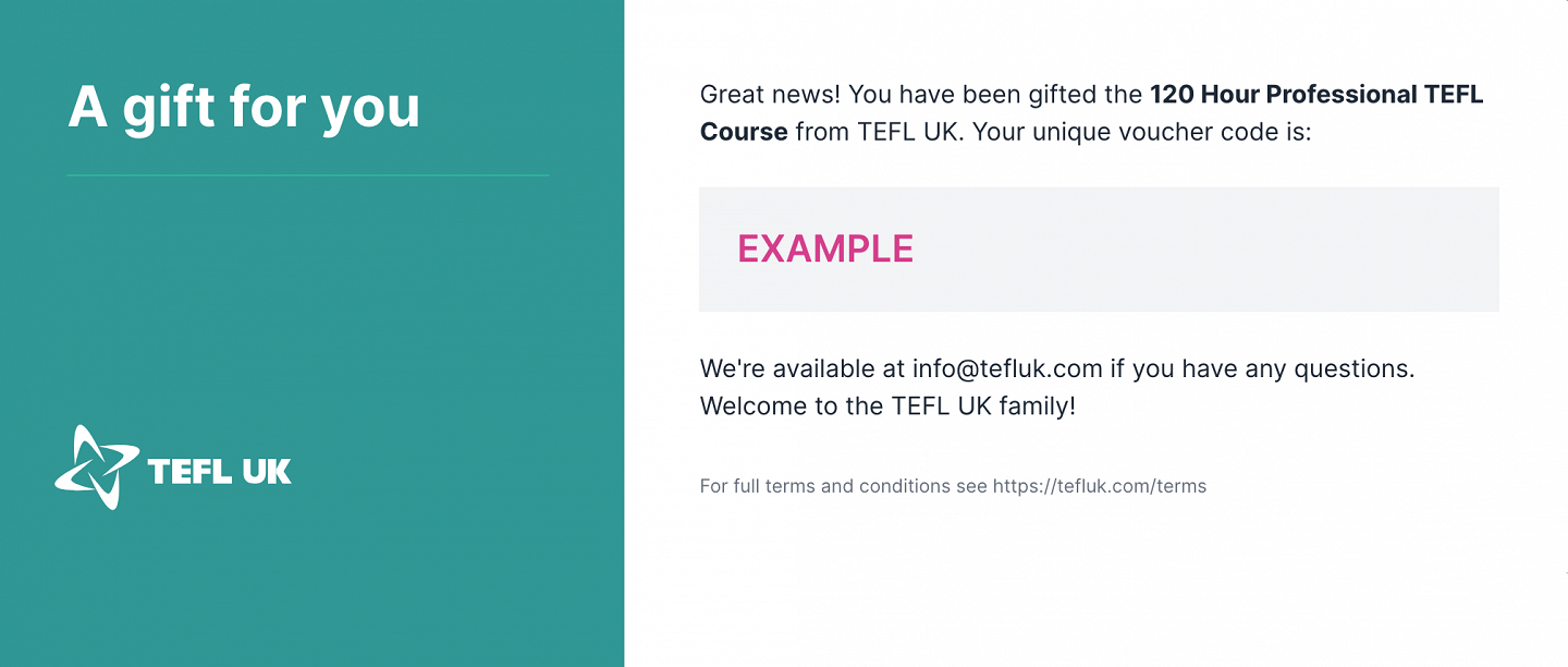 TEFL Gift Voucher will look like this